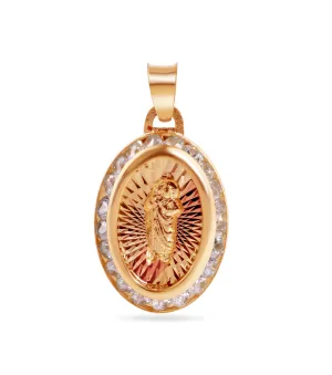 14P00122. - 14 Karat Yellow Gold 3 Tone Diamond Cut CZ St. Jude Medallion Pendant