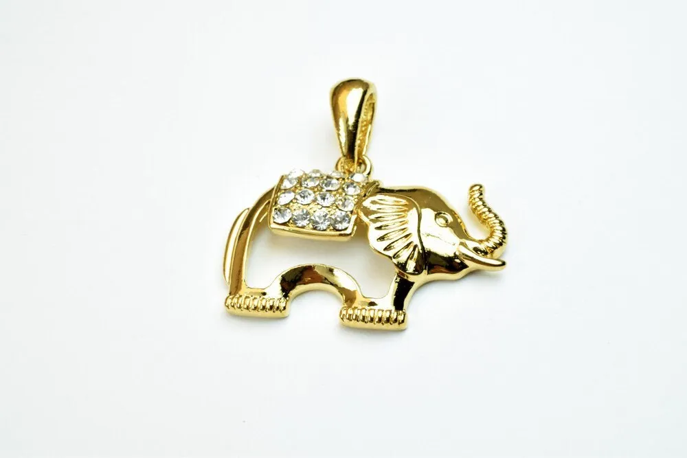 18K as Gold Filled* Elephant Pendant Charm Size 22.5x32mm With CZ Cubic Zirconia Stone as Gold Filled* Pendant For Jewelry Making GP106