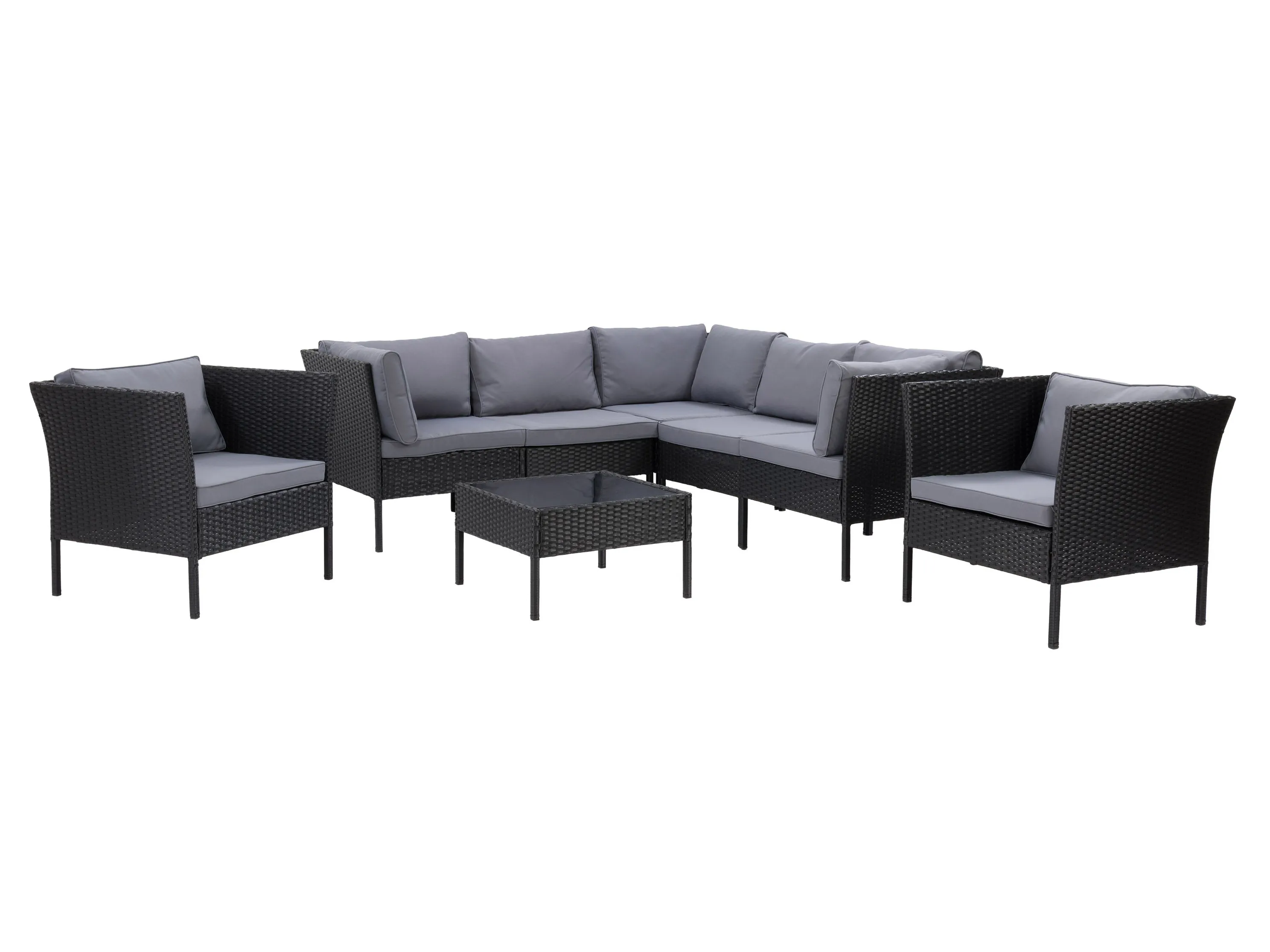 Black and Grey L Shaped Outdoor Sectional, 8pc