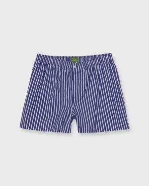 Button-Front Boxer Short in Blue/White Stripe Stretch Poplin