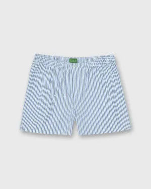 Button-Front Boxer Short in Green/Blue Multi Stripe Poplin