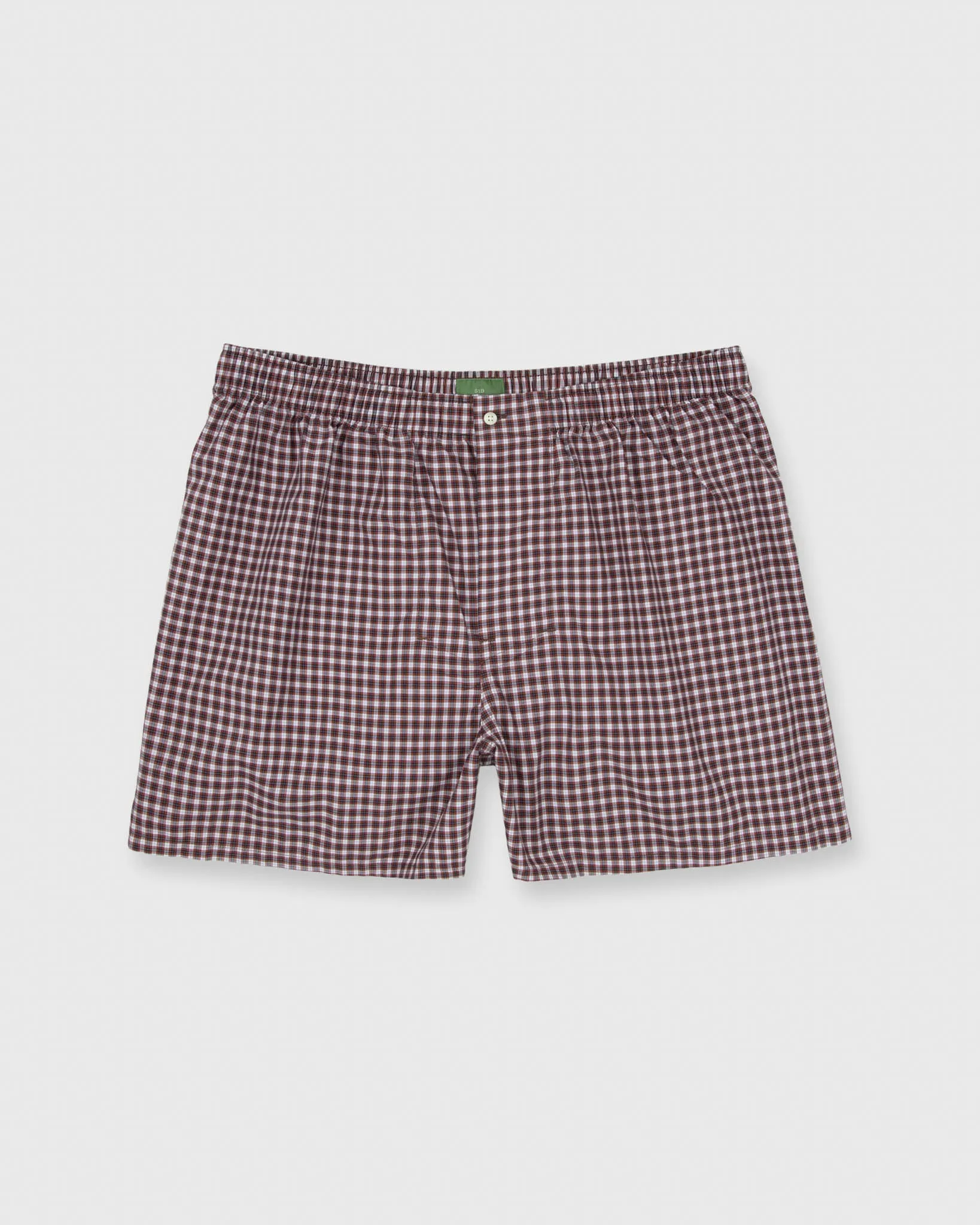 Button-Front Boxer Short in Navy/Burgundy Check Poplin