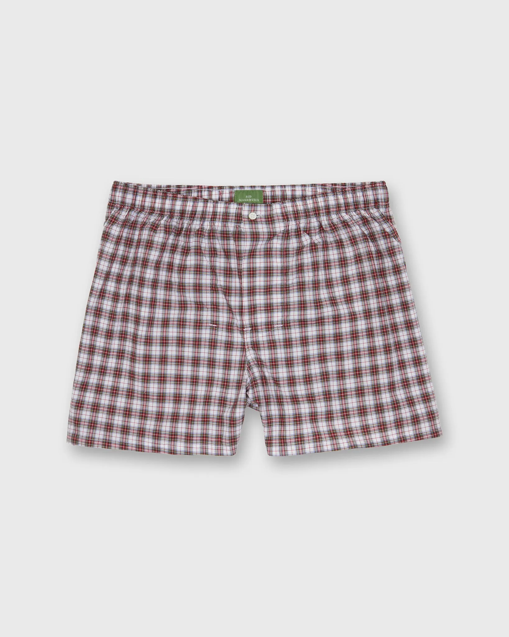 Button-Front Boxer Short in Red/White Dress Stewart Tartan Poplin