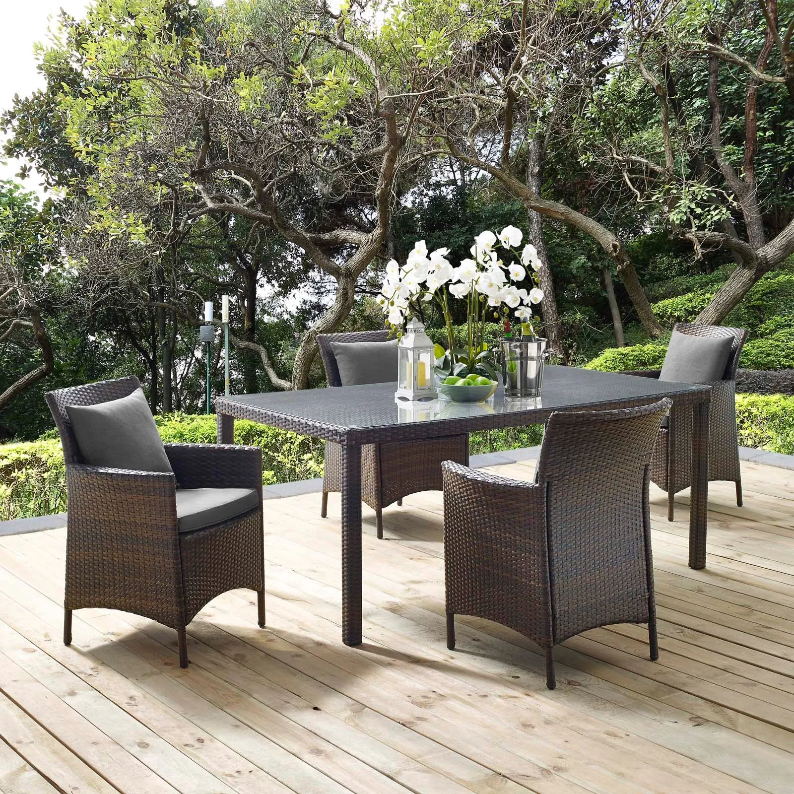 Conduit 5 Piece Outdoor Patio Wicker Rattan Set by Modway