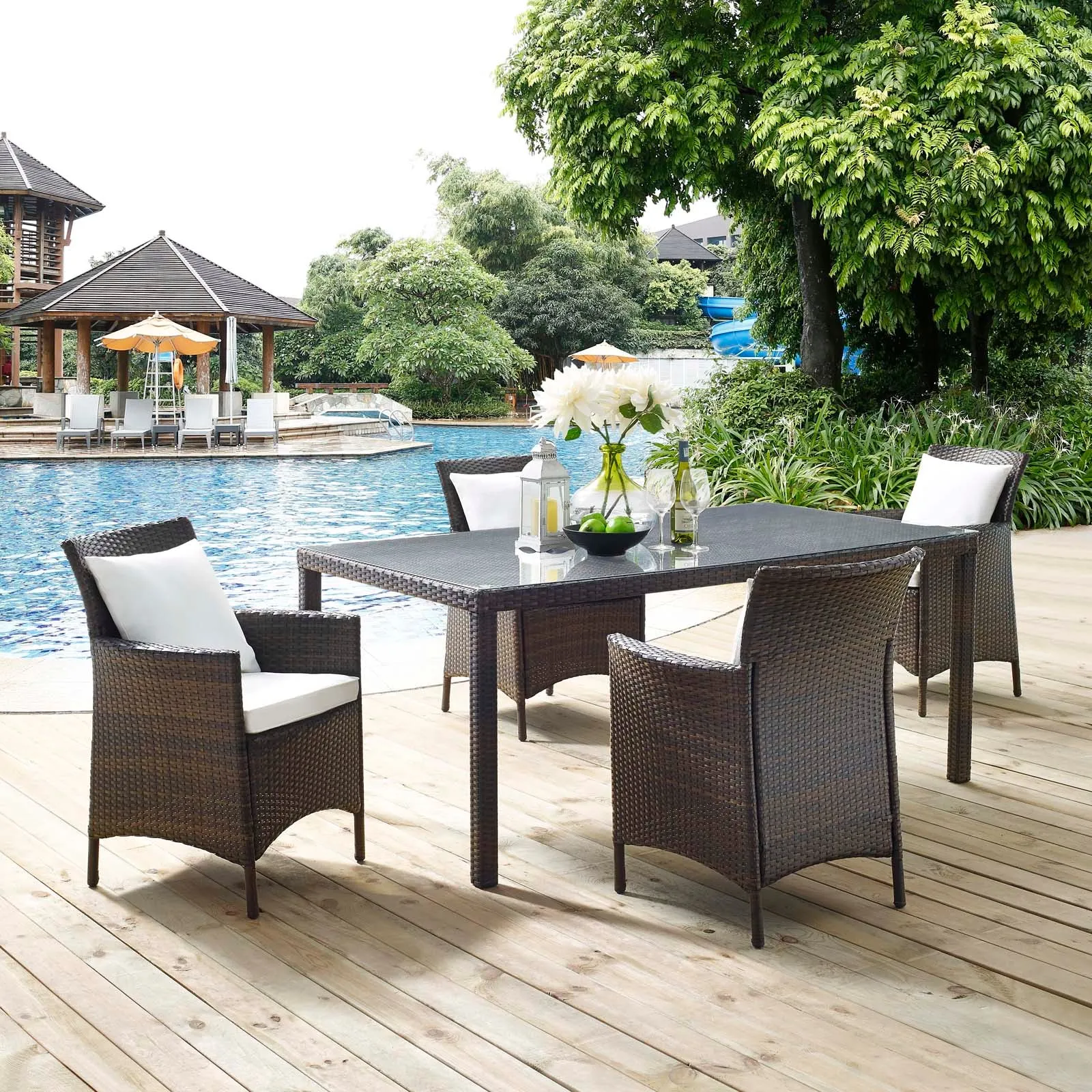 Conduit 5 Piece Outdoor Patio Wicker Rattan Set by Modway