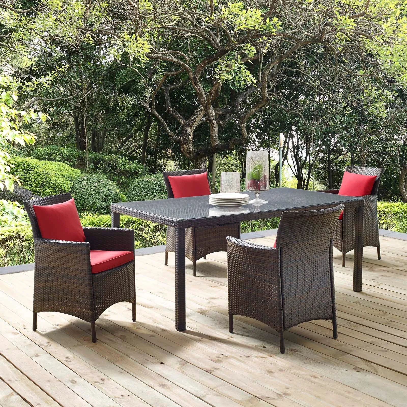 Conduit 5 Piece Outdoor Patio Wicker Rattan Set by Modway