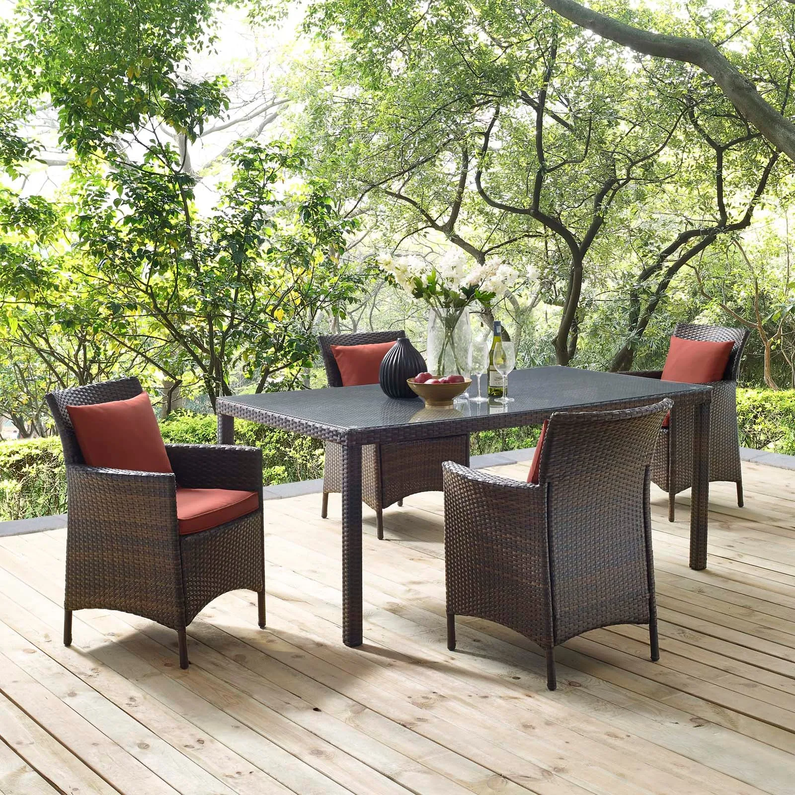 Conduit 5 Piece Outdoor Patio Wicker Rattan Set by Modway