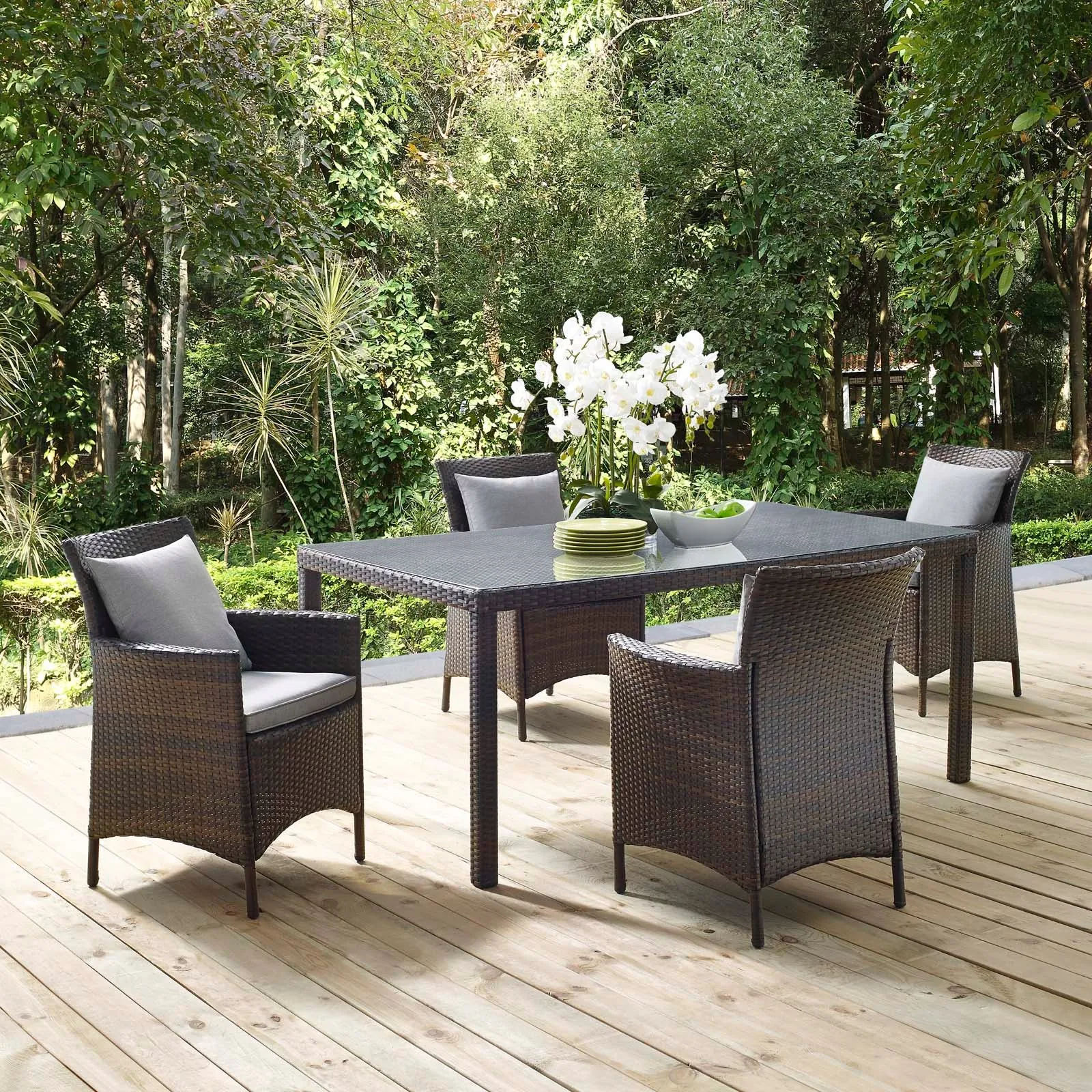 Conduit 5 Piece Outdoor Patio Wicker Rattan Set by Modway