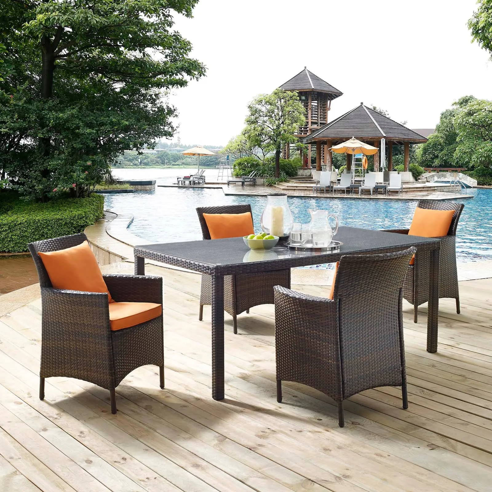 Conduit 5 Piece Outdoor Patio Wicker Rattan Set by Modway