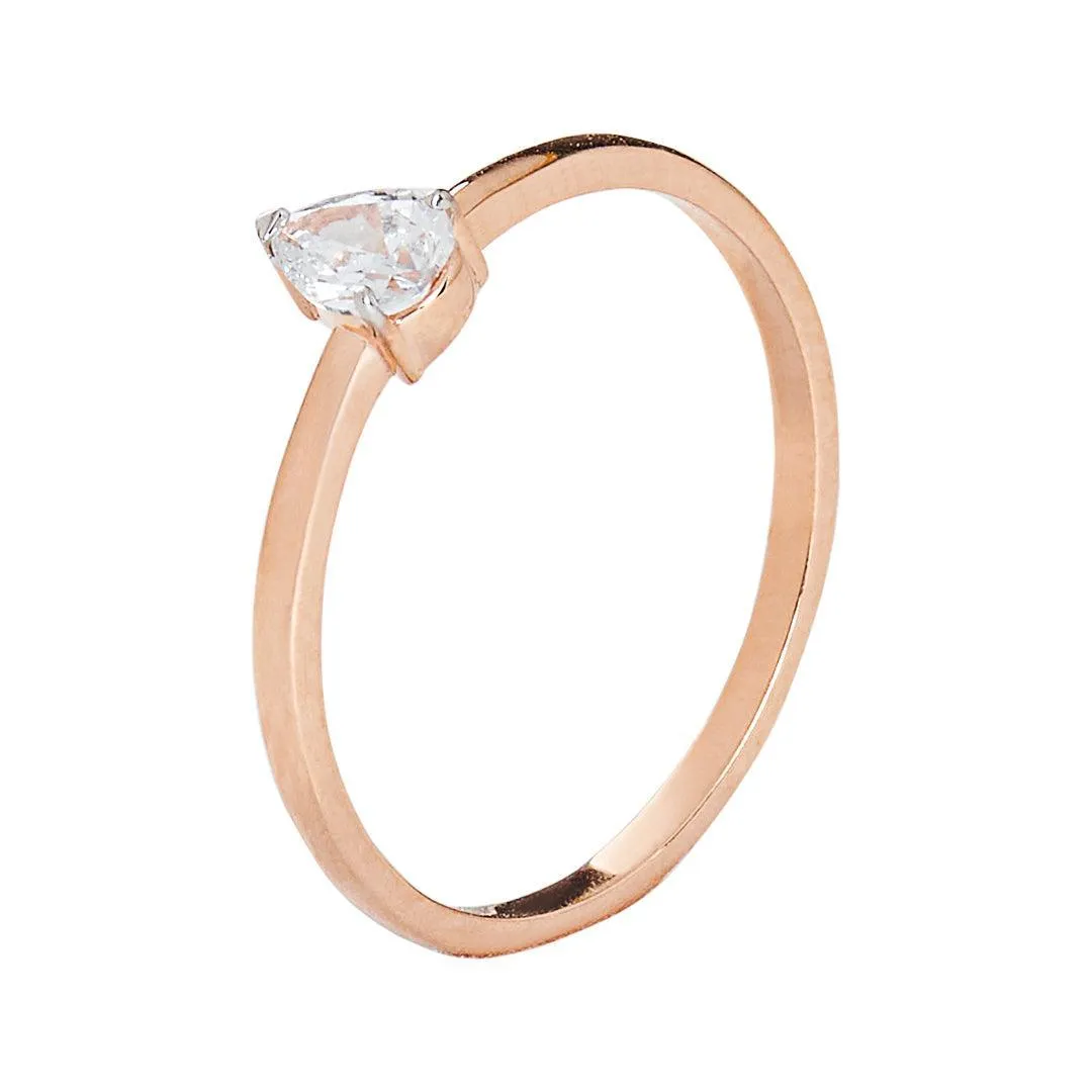 Diamond Teardrop 10K Rose Gold Solitaire Ring