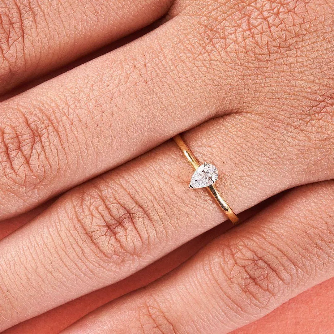 Diamond Teardrop 10K Rose Gold Solitaire Ring