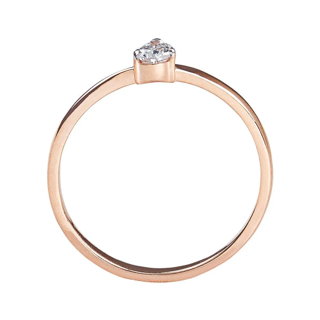 Diamond Teardrop 10K Rose Gold Solitaire Ring