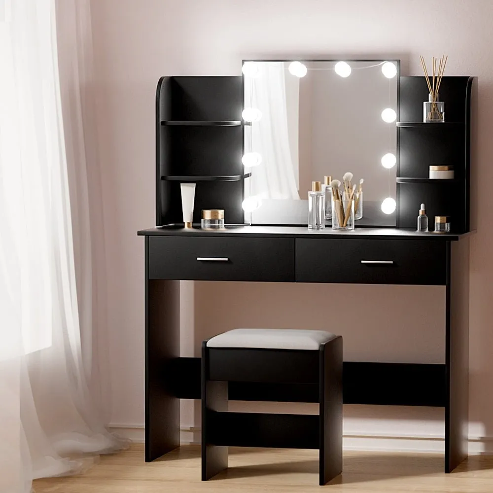 Dulcea LED Dressing Table Makeup Mirror and Stool Set Black