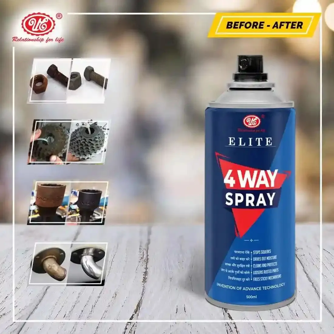 Elite 4-Way Multi Purpose Car Care Spray | Rust Remover, Lubricant, Stain Remover, Powerful Chimney Cleaner, Degreaser, and Bike Chain Cleaner & Chain Lube