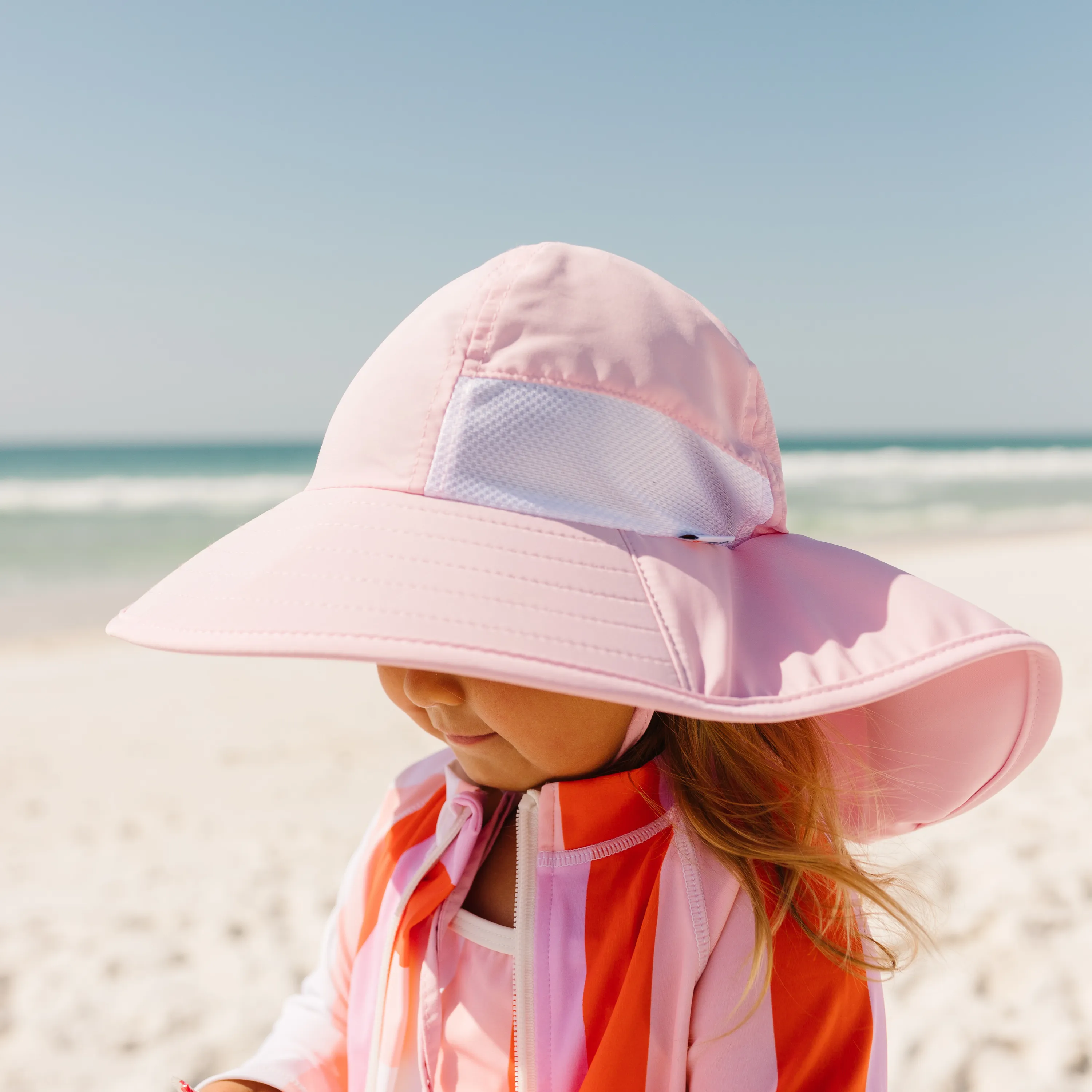 Kids Wide Brim   Flap Neck Sun Protective Adventure Hat - Pink