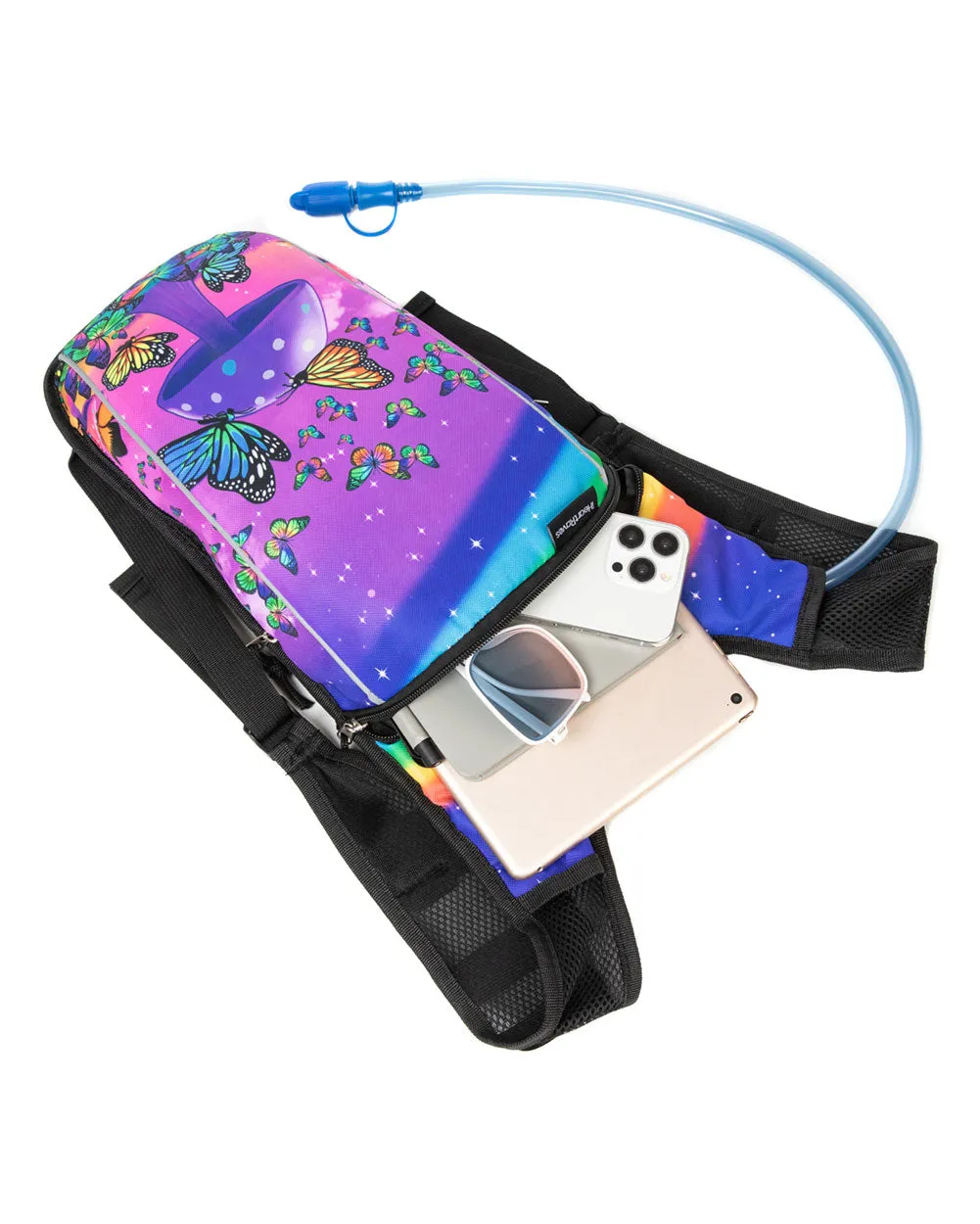 Lost in Wonderland UV Reactive Hydration Pack with Back Pocket for Anti-Theft