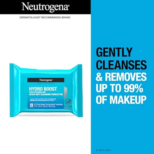 Neutrogena Hydro Boost Hydrating Facial Cleansing Towelettes - Refreshing Makeup Remover Wipes for Nourished and Moisturized Skin