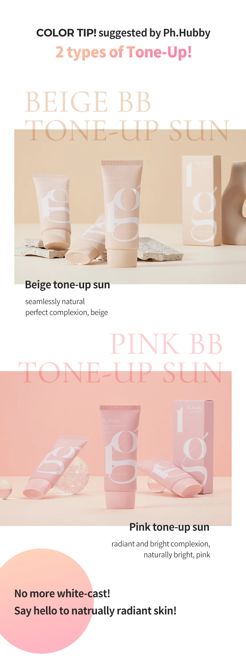 Ph. Hubby Pink BB Tone up 1g Sunscreen Cream Tube Type SPF50  PA     50g No White Cast Facial Skincare UV block Face Body Neck