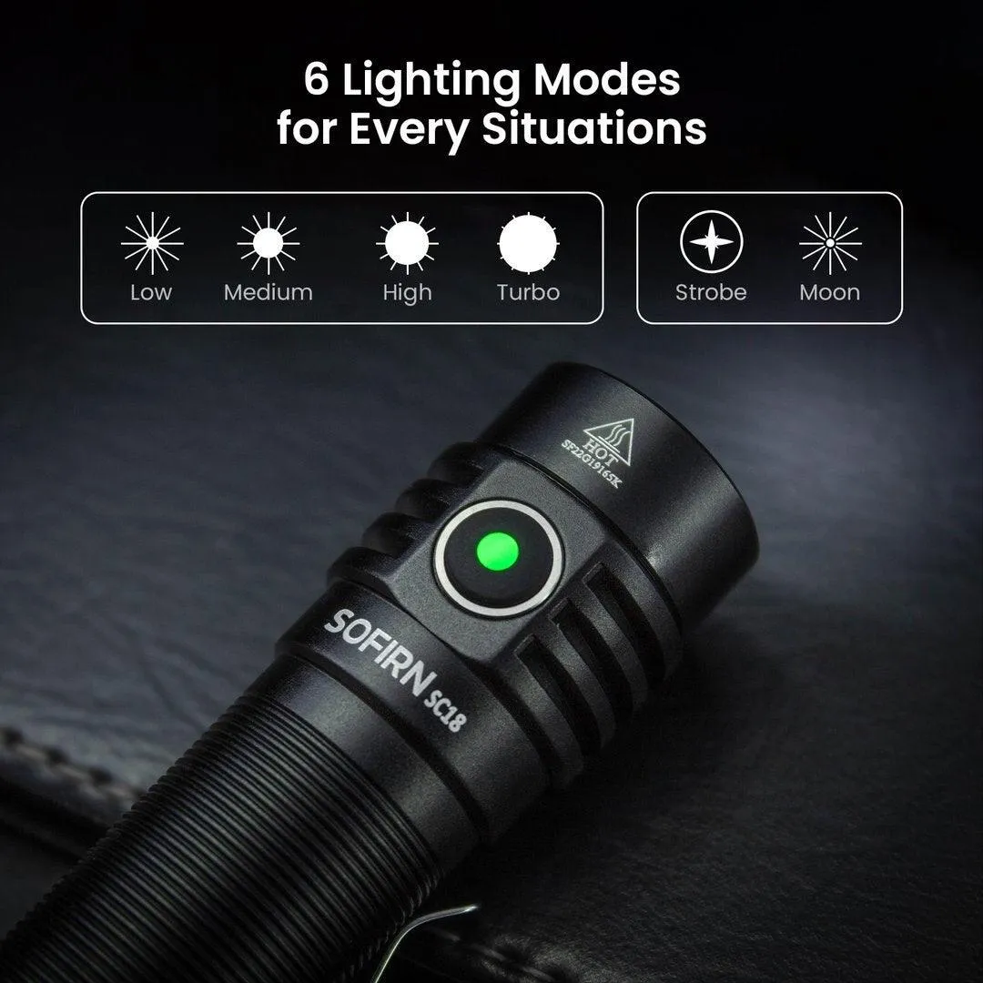 Sofirn SC18 LED Torch Rechargeable 1800lm Flashlight Super Bright