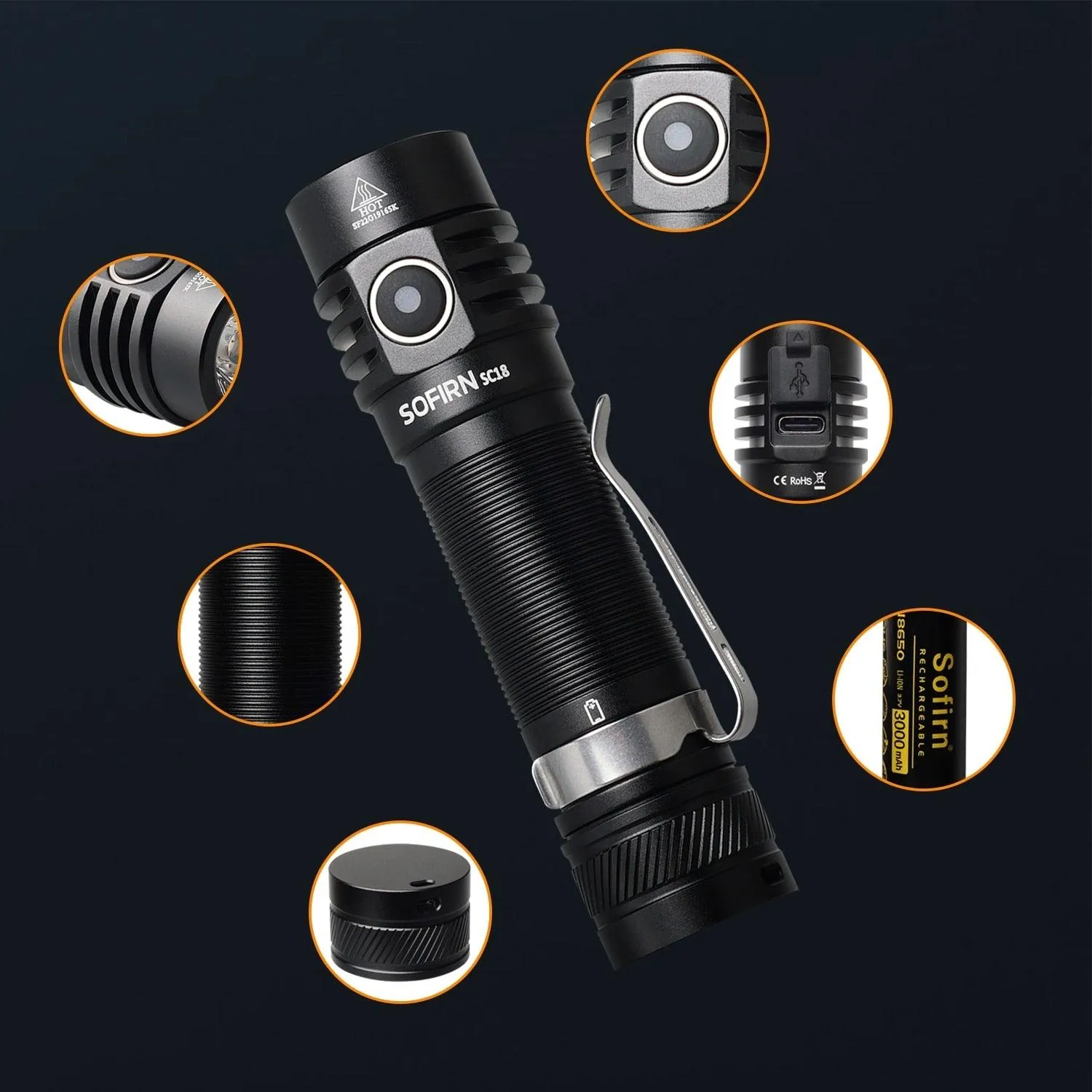 Sofirn SC18 LED Torch Rechargeable 1800lm Flashlight Super Bright