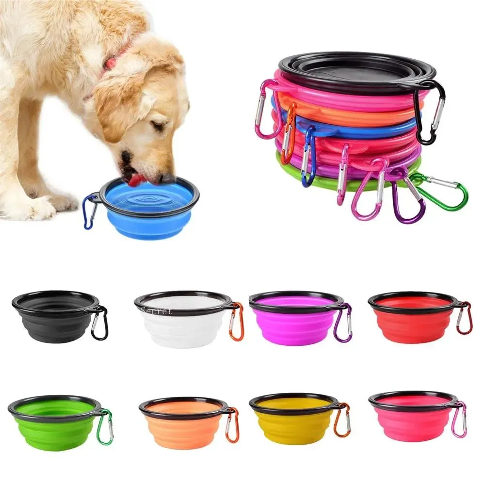 Water Food Bowl for Dogs Cats Collapsible Silicone with Carabiner Clip