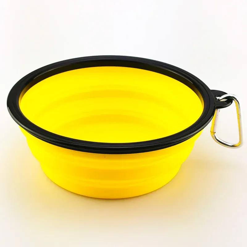 Water Food Bowl for Dogs Cats Collapsible Silicone with Carabiner Clip