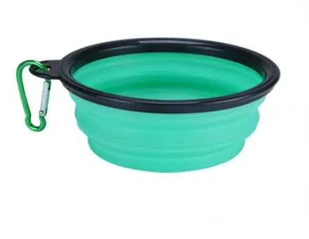 Water Food Bowl for Dogs Cats Collapsible Silicone with Carabiner Clip