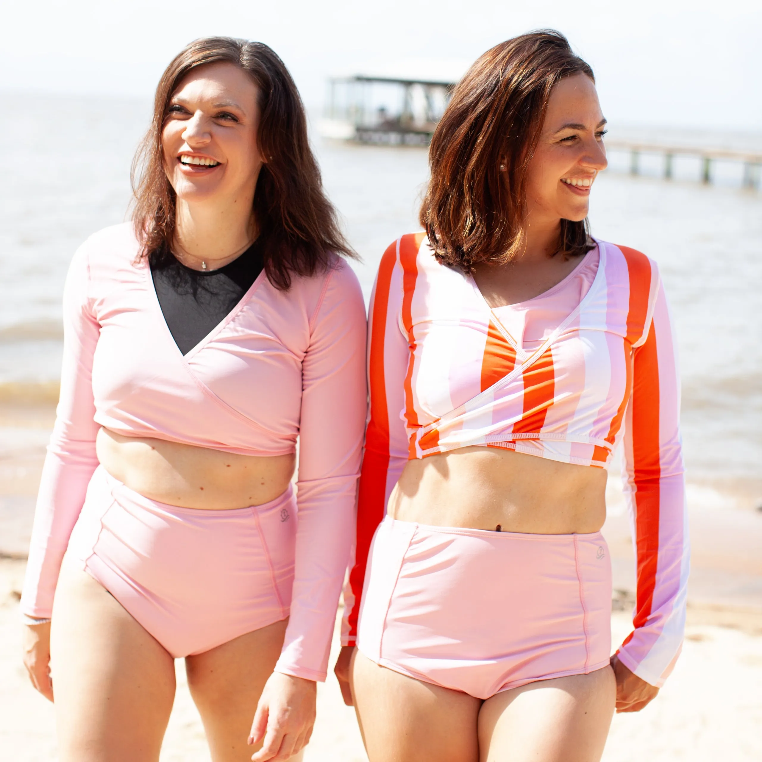 Women's Long Sleeve Swim Wrap Top  - "Orchid Pink”