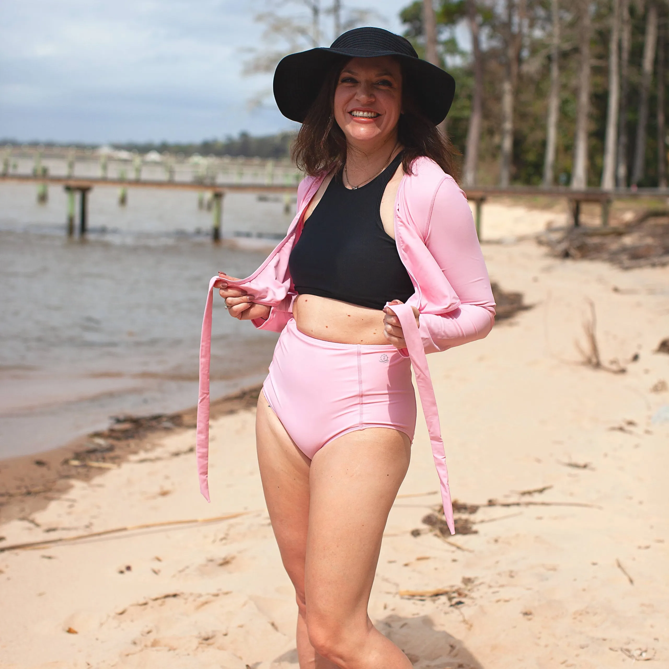 Women's Long Sleeve Swim Wrap Top  - "Orchid Pink”